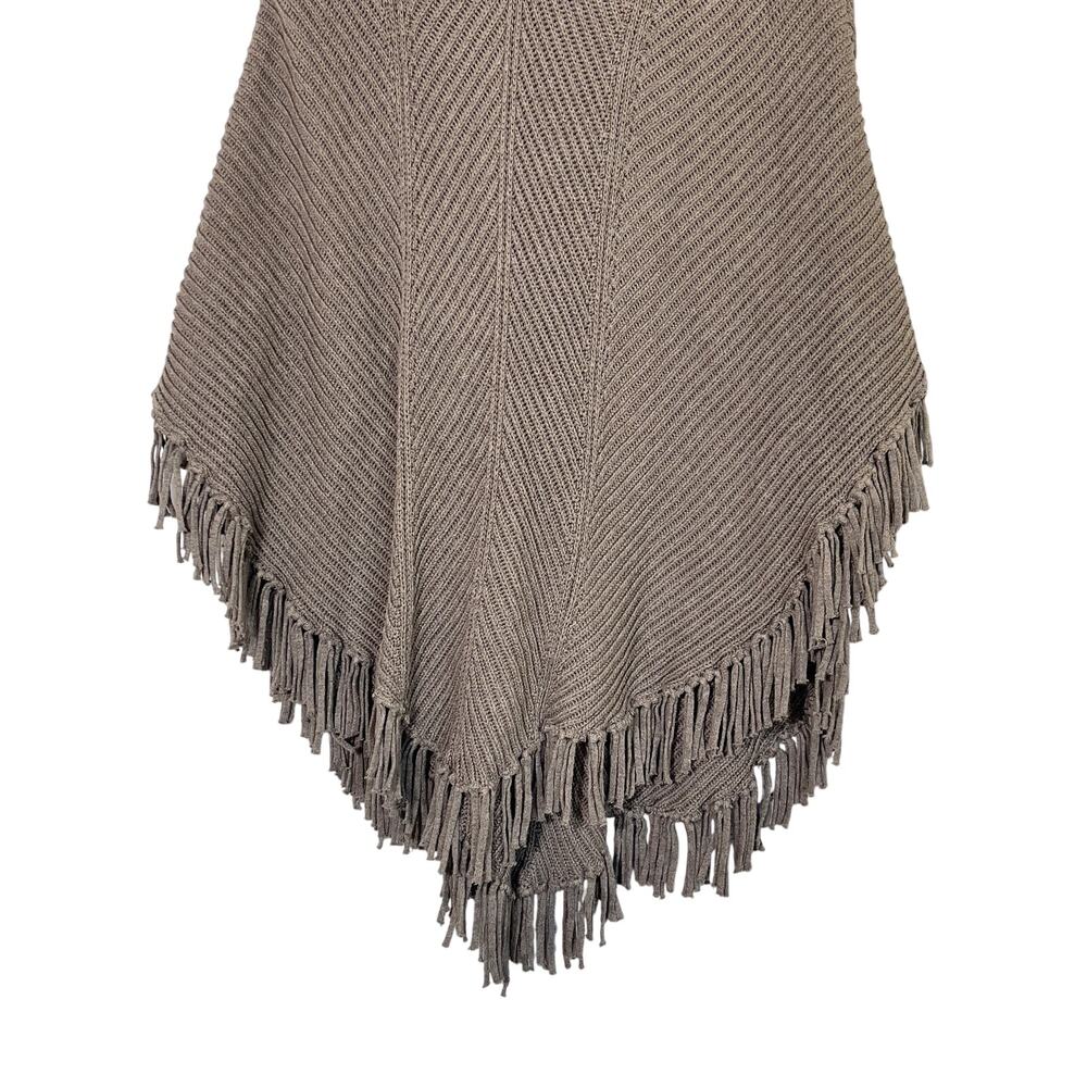 Banana Republic Small Gray Ribbed Chunky Knit Fringe Hem Sweater Poncho - Picture 4 of 5